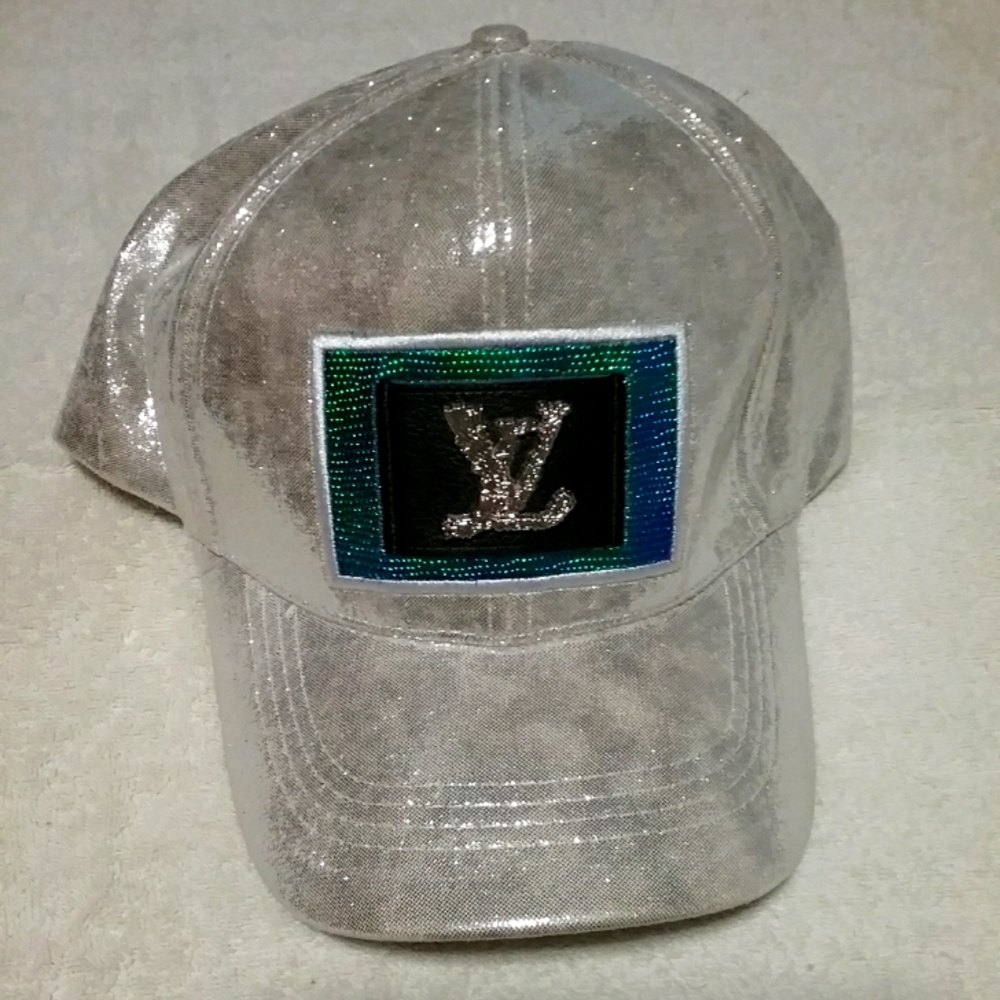 Silver Sequin Baseball Cap with Embellished Patch